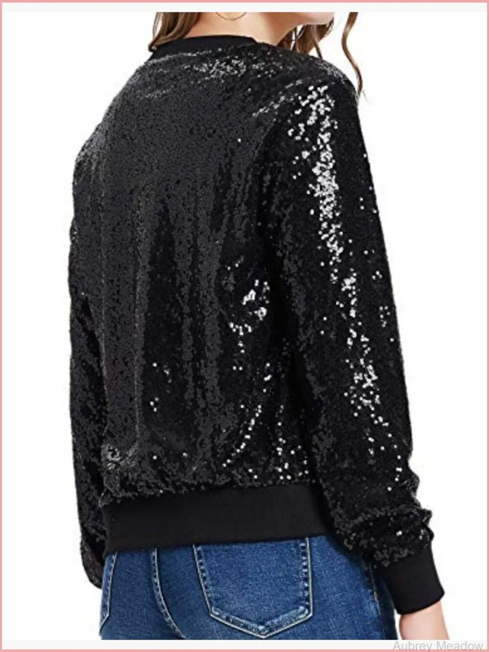 Sequin Bomber Jacket with Pockets Long Sleeve Zip Front Party Blazer S-2XL